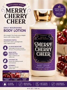 Bath & Body Works Merry Cherry Cheer Body Lotion Purple Gold - OS
